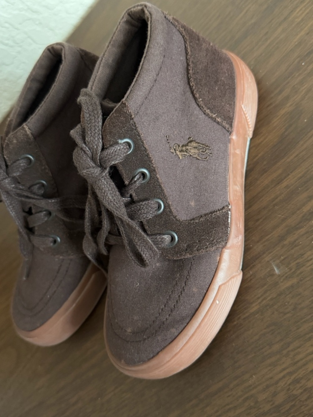 Ralph Lauren kids shoe size 12 Kids Brown Canvas & Suede Lace-Up Sneakers